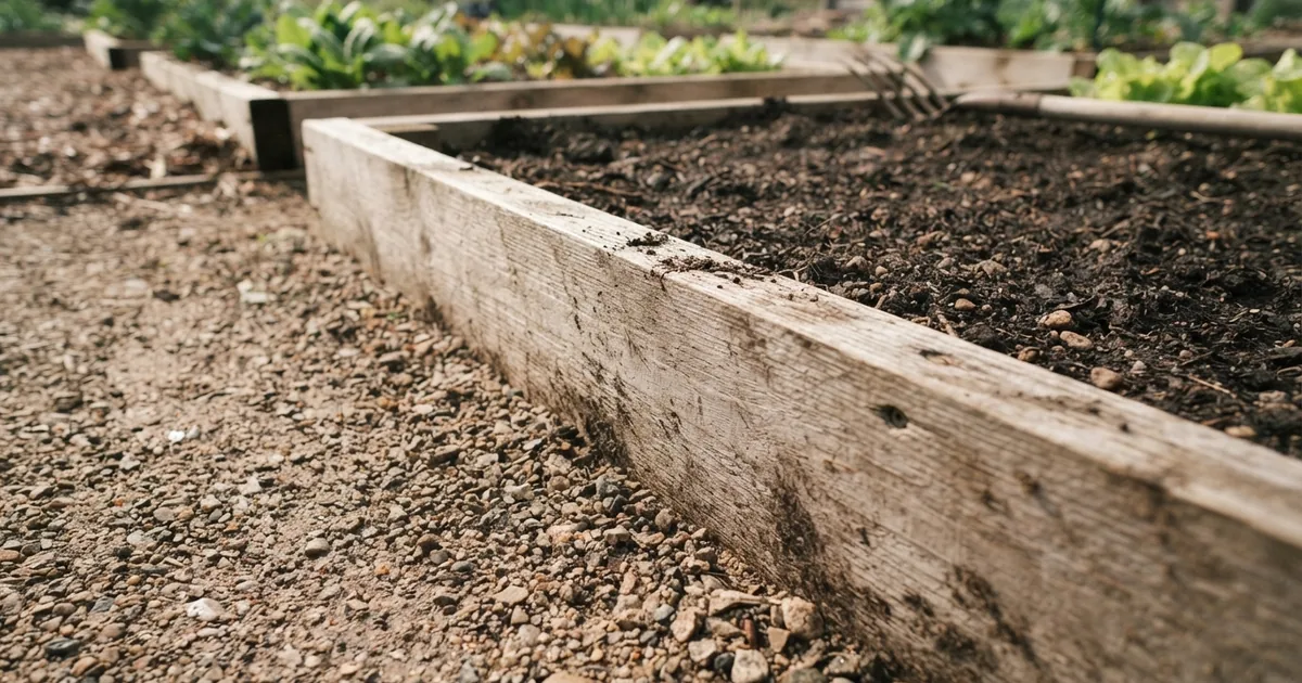 Ein gepflegtes Gemüsebeet im Garten mit frischen Gemüsepflanzen und ordentlichen Beeten