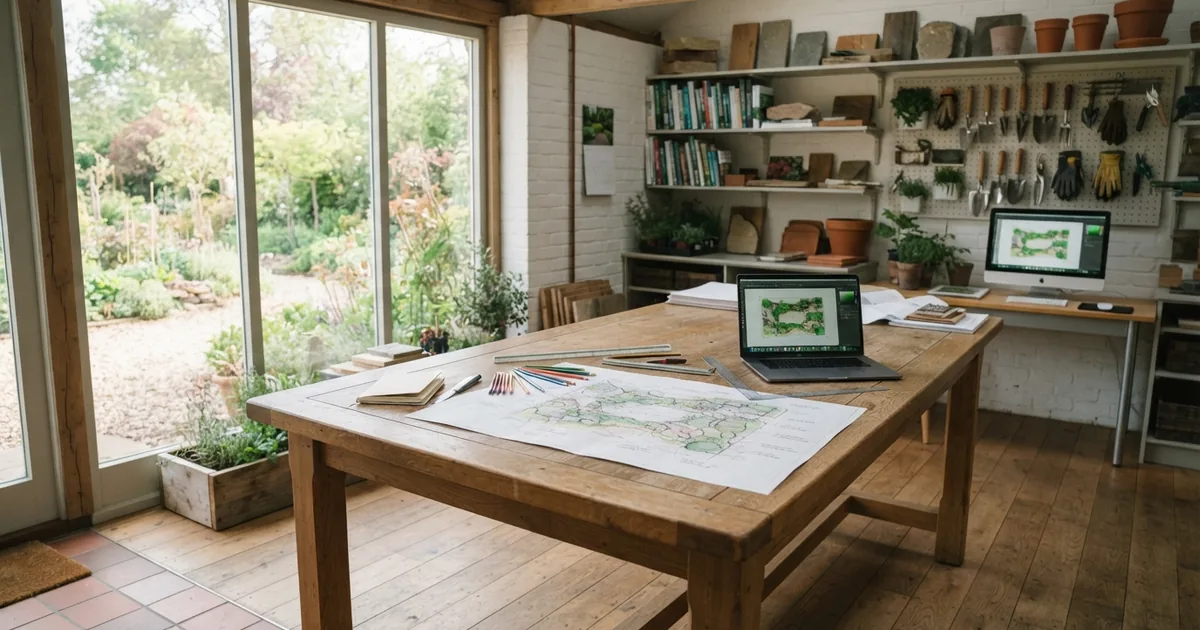 Gartenplanung mit KI am Tablet im Garten